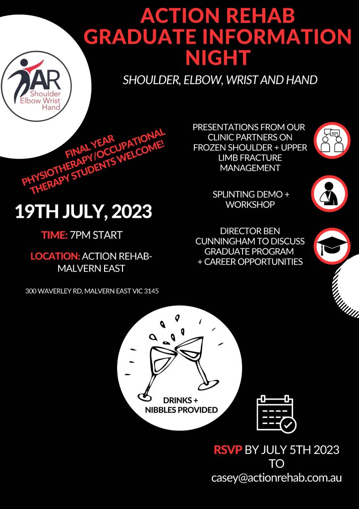 Action Rehab Graduate Information Night | Action Rehab - Shoulder, Elbow, Wrist and Hand Physiotherapists