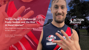 blog cover for Finals Fever and Hand Injuries: Can Watching Footy Really Hurt? Action Rehab hand therapy AFL