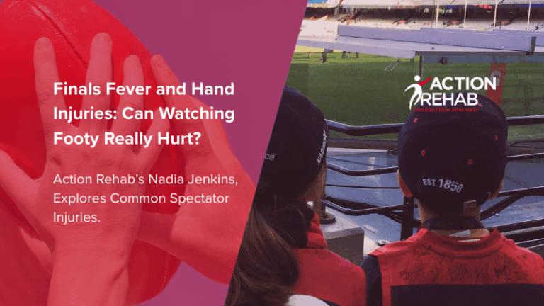 blog cover for Finals Fever and Hand Injuries: Can Watching Footy Really Hurt? Action Rehab hand therapy
