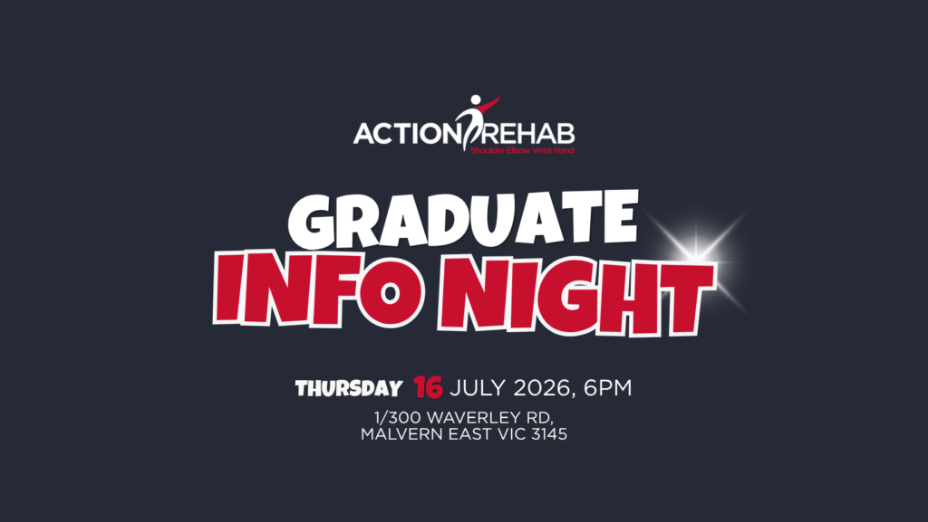 Action Rehab Graduate Info Night 2026 for physiotherapy and occupational therapy students in Melbourne VIC, with date, time, and Malvern East location.